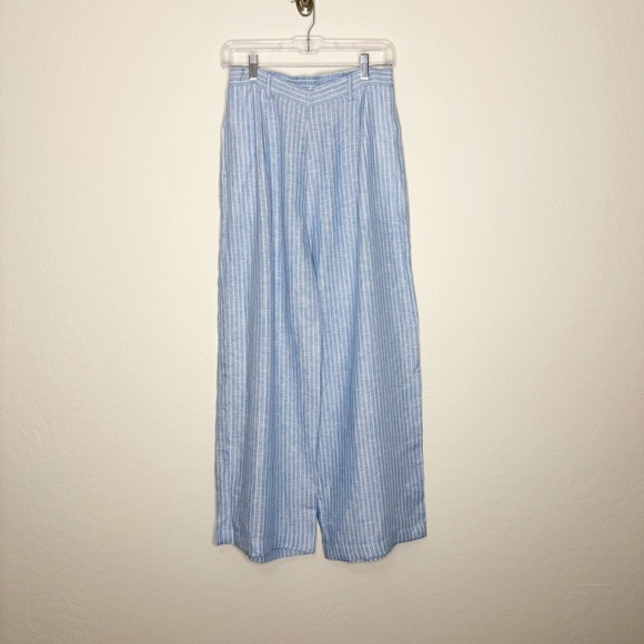 Anthropologie Vitamin A The Getaway Pant 100% Linen Blue Stripes Size Small - Picture 2 of 12